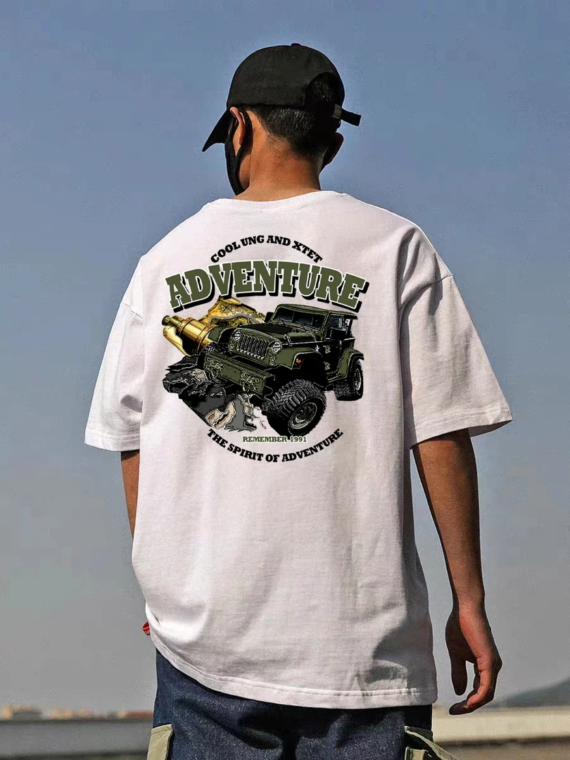 百搭潮牌男款美式休闲夏季宽松痞帅男装t恤纯棉圆领ins印花短袖