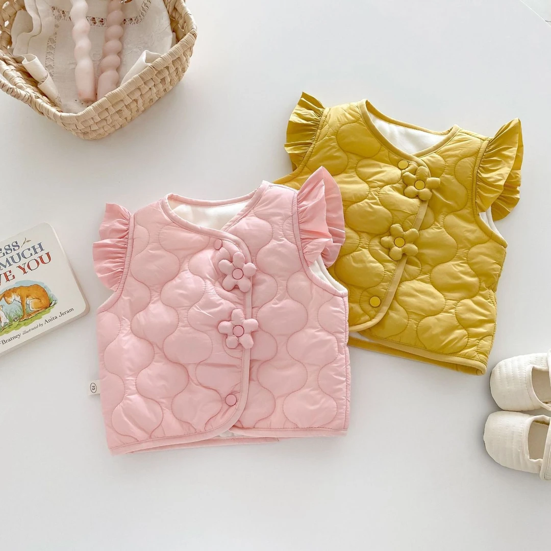 2024款儿童纯色马甲0-3岁冬季韩国童装女童洋气夹棉上衣宝宝冬装