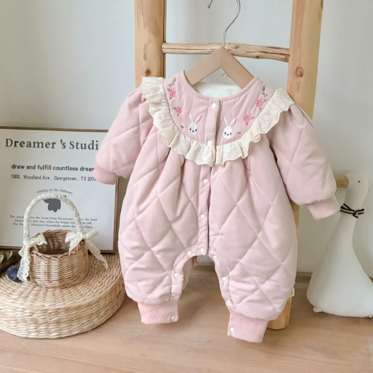 2024婴儿衣服秋冬超萌女宝宝加绒哈衣桁棉加厚保暖连体衣外穿爬服