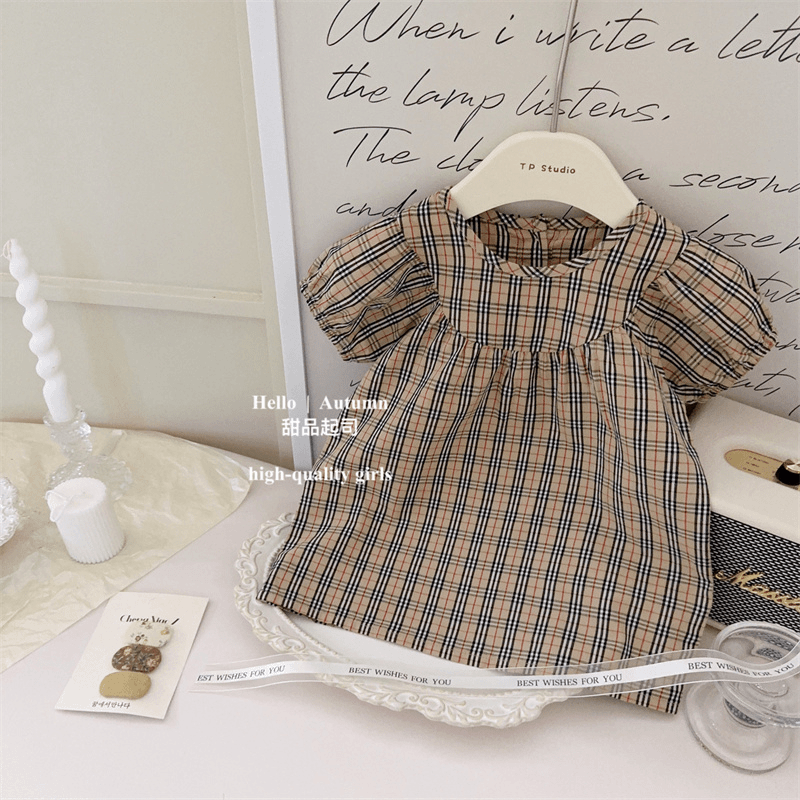 菲语童心 定制B家经典学院风格子女宝宝简约大牌风短袖娃娃裙全部