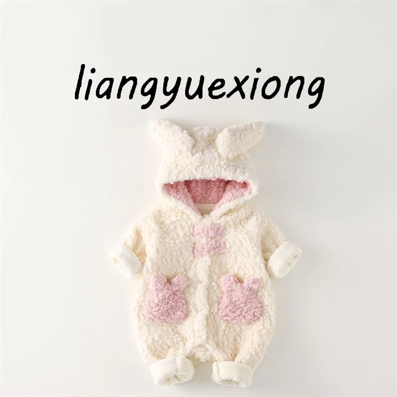 婴儿衣服秋冬外出服超萌毛毛衣加绒哈衣棉衣冬装外套女宝宝连体衣