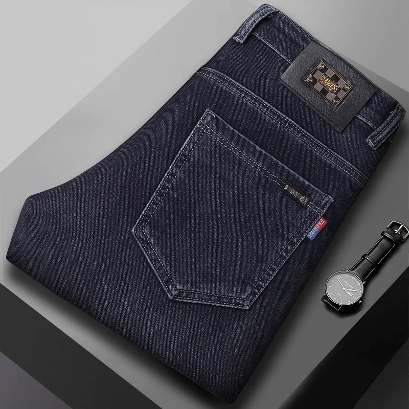 秋冬新款直筒宽松男士百搭牛仔裤裤子商务弹力厚款牛仔裤爆款