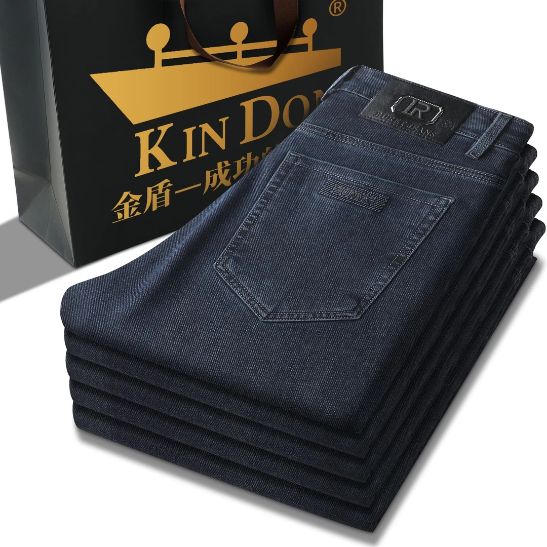 金盾牛仔裤秋季弹力宽松直筒长裤潮流休闲百搭水洗男裤男士时尚