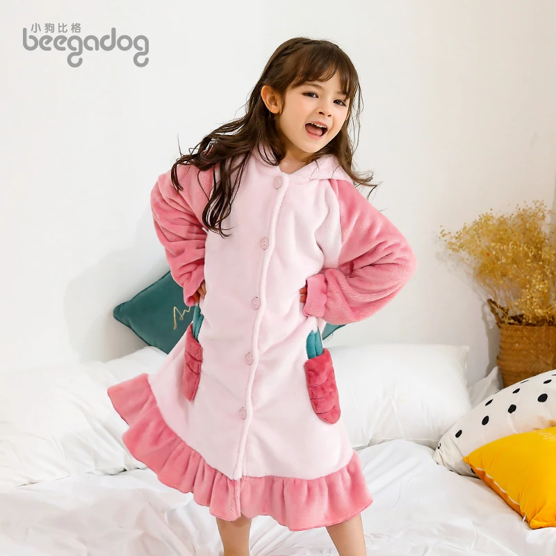 【小狗比格】儿童法兰绒家居女童亲子冬季加绒加厚保暖睡袍5857