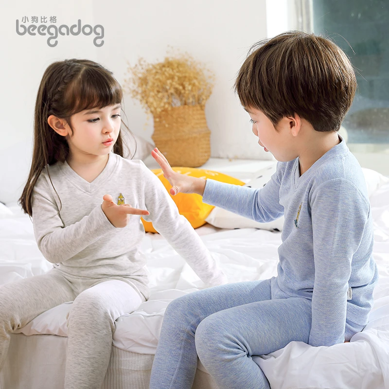 【小狗比格】儿童蜂巢3D保暖冬装打底睡衣家居长袖套装7403