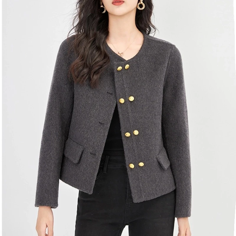 2023年秋季 2355双排扣  圆领气质名媛小香风双面羊毛 设计感外套