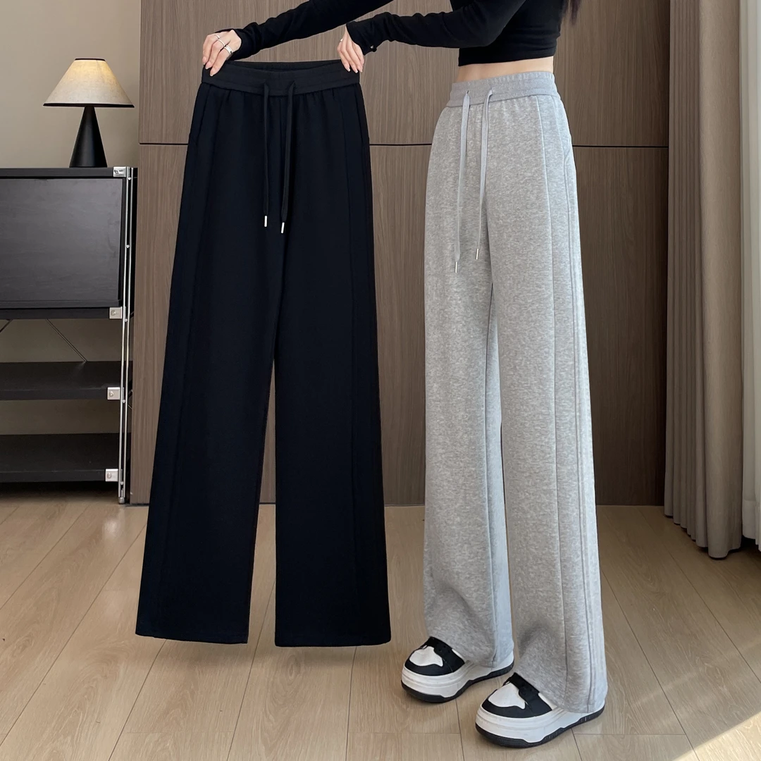 灰色运动裤女秋冬加绒2025新款小个子休闲卫裤直筒窄版香蕉阔腿裤