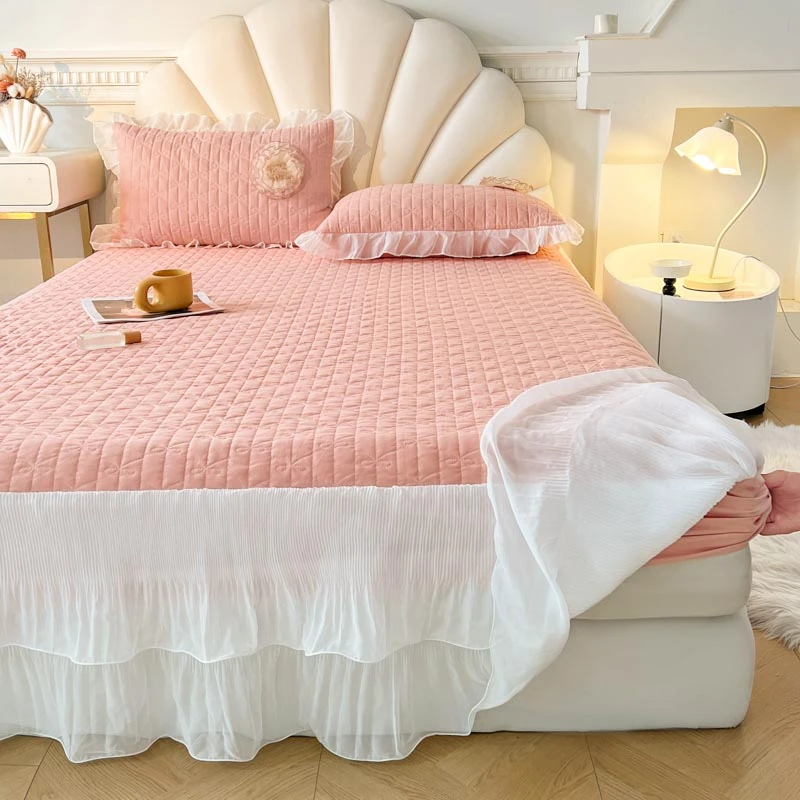 公主风床罩裙夹棉韩版加厚床裙蕾丝床罩全包防滑遮丑席梦思保护罩
