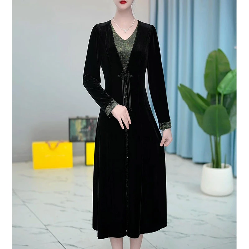 DBF-24B027 新款2025年轻奢法式洋气优雅气质大码连衣裙M-5XL