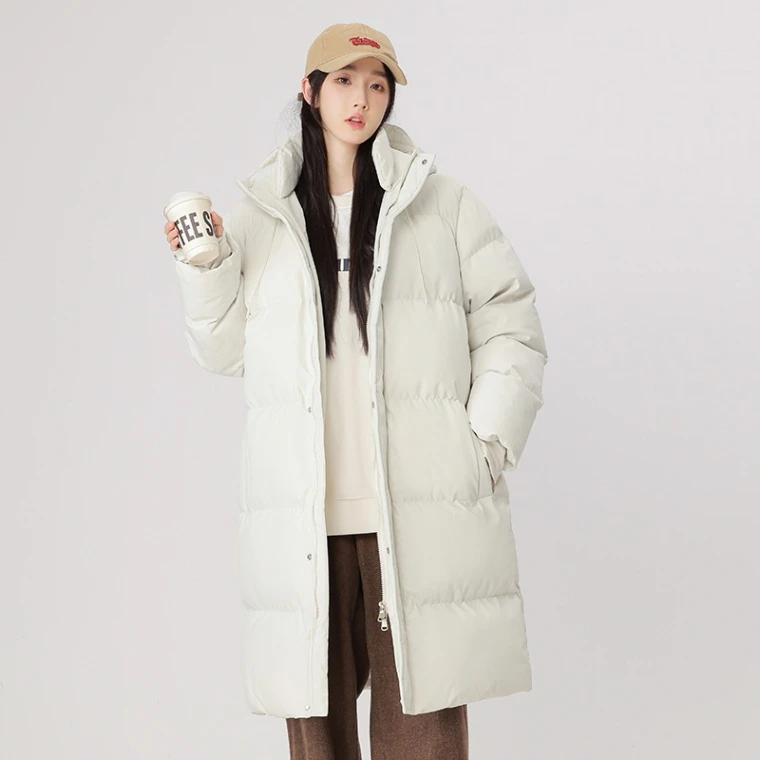 白色中长款JK棉服女冬季2024新款加厚保暖棉衣宽松情侣棉袄面包服