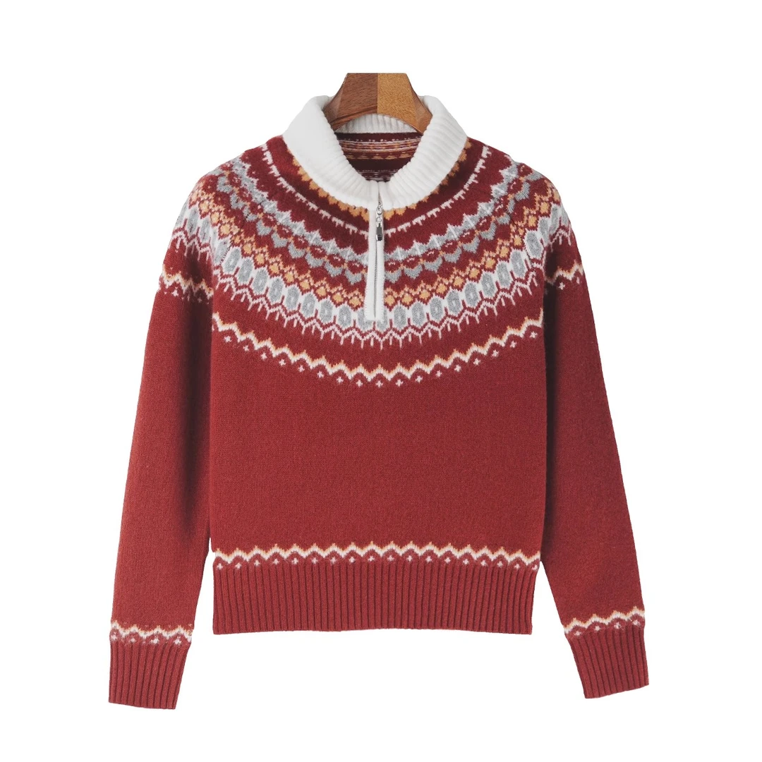 【2.15】半开领提花针织毛衣DKZZ-24530