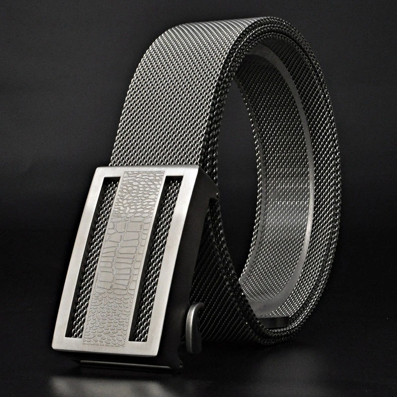 男士皮带不锈钢自动扣潮男新款青年运动防身腰带尾部隐藏内系腰带