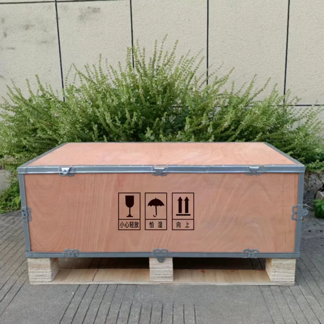 洪远出口免熏蒸钢边木箱拼装式折叠式胶合板卡扣衔接固定设备包装