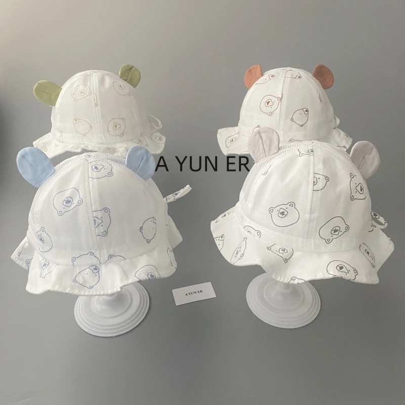 婴儿帽子防晒帽夏季男宝宝遮阳帽网眼渔夫帽婴幼儿太阳帽男孩可爱