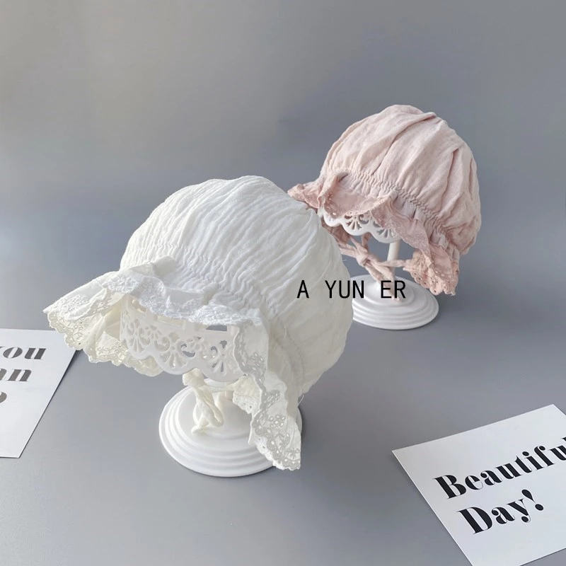 婴儿帽子春秋薄款女宝宝公主可爱胎帽夏新生儿防晒遮阳幼儿宫廷帽