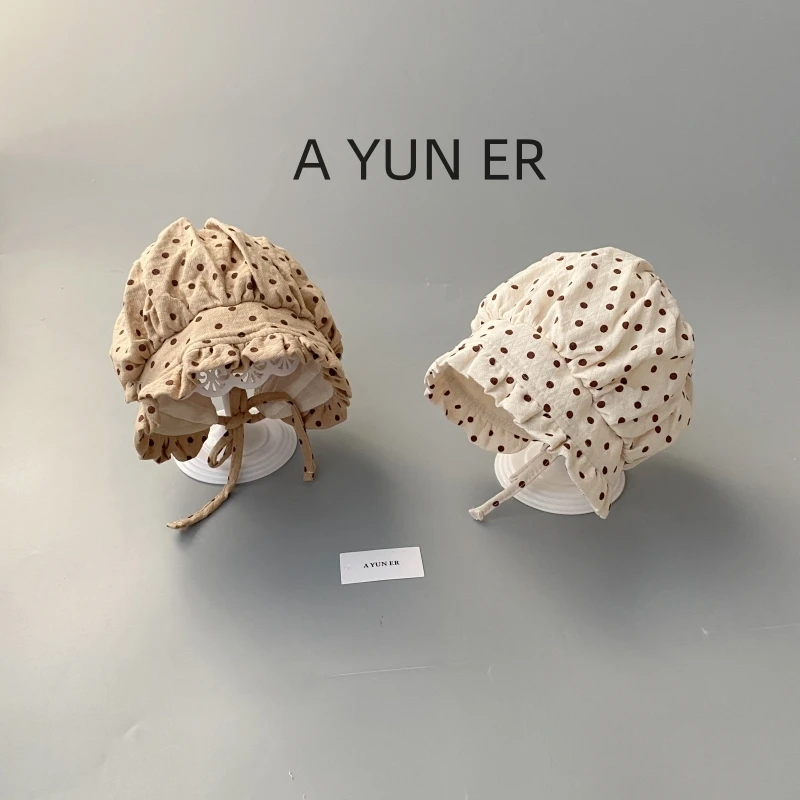 婴儿帽子荷叶边波点护耳公主帽3-6个月小月龄女宝宝婴幼儿宫廷帽9