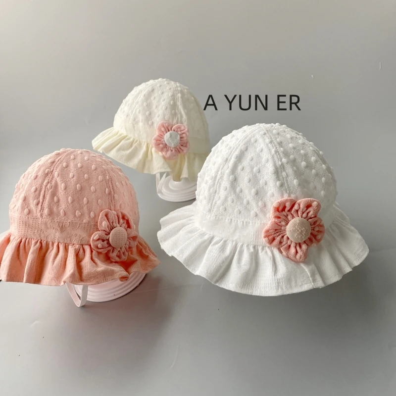 春夏季婴儿帽子女宝宝花朵盆帽小公主女童渔夫帽婴幼儿防晒遮阳帽
