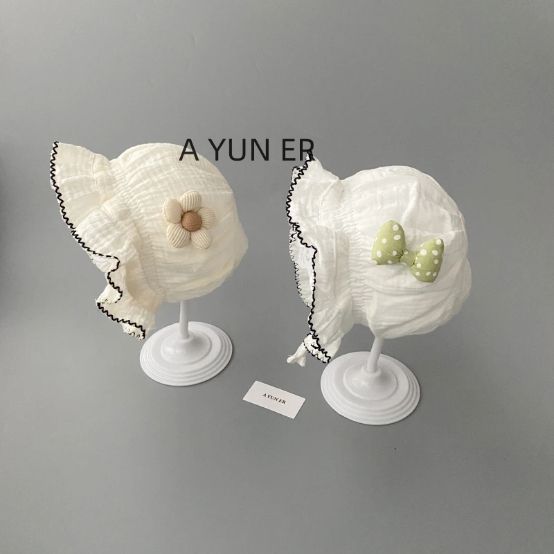 婴儿帽子春秋薄款女宝宝公主可爱新生儿遮阳帽小月龄宫廷帽渔夫帽