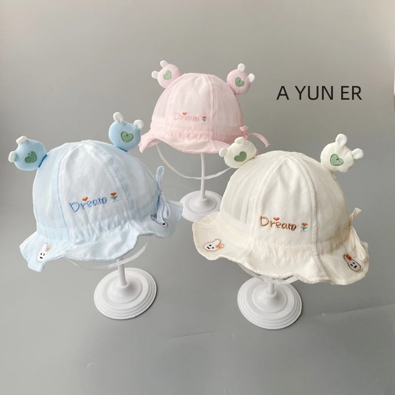 婴儿帽子春秋季薄款渔夫帽女宝宝遮阳帽小月龄夏季防晒帽可调盆帽