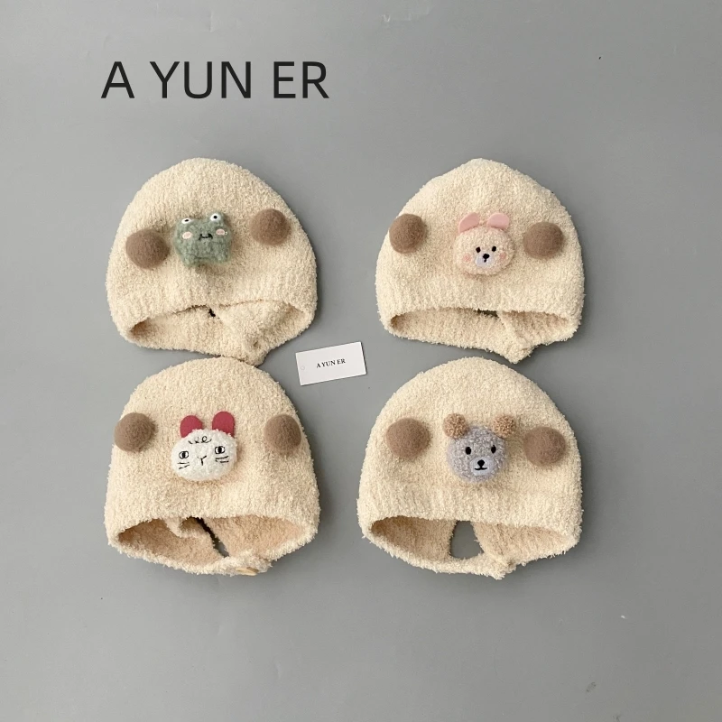 婴儿帽子秋冬季保暖加厚针织毛线帽男女宝宝小月龄可爱卡通护耳帽