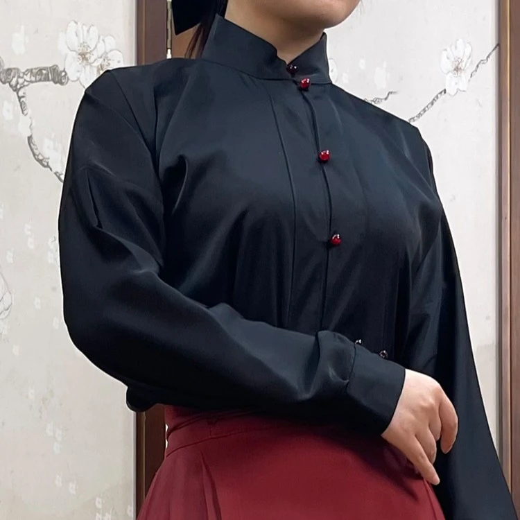青渊原创汉服冬季立领对襟衫中衣百搭日常长干寺红色马面裙秋冬季