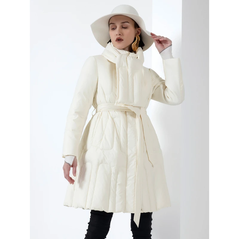 IDPAN/IDPAN女士休闲时尚白色保防风暖秋冬冬长羽绒服2D4Y68200