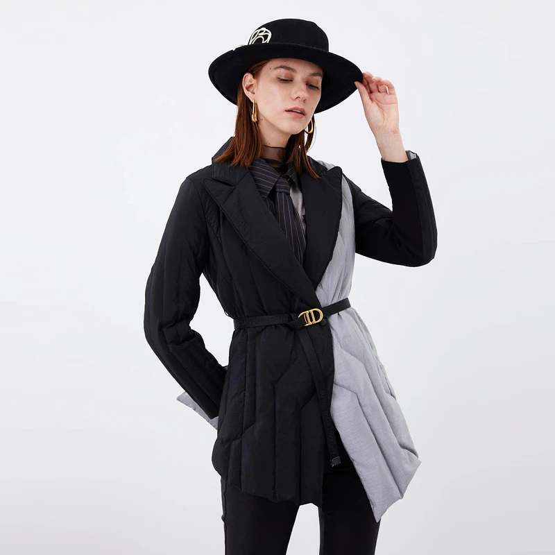 IDPAN/IDPAN时尚休闲气质冬拼色设计保暖显瘦短羽绒服2X4Y58165