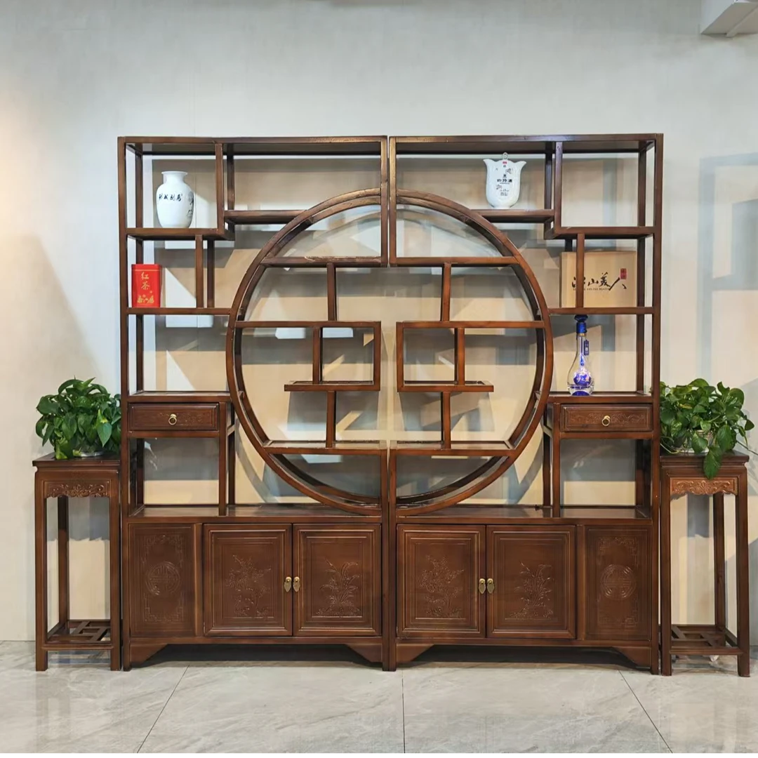 大团圆博古架置物架储物柜多宝阁客厅隔断置物柜新中式