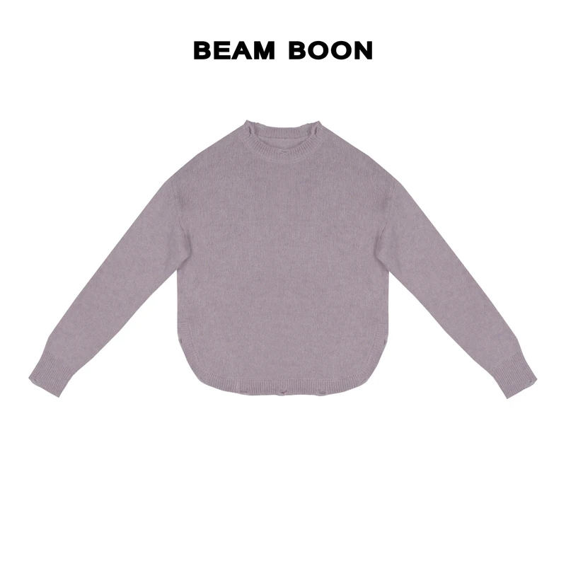 Beam Boon|【糯芙甜糖】精纺羊驼毛羊毛混纺重工破洞廓形针织毛衣