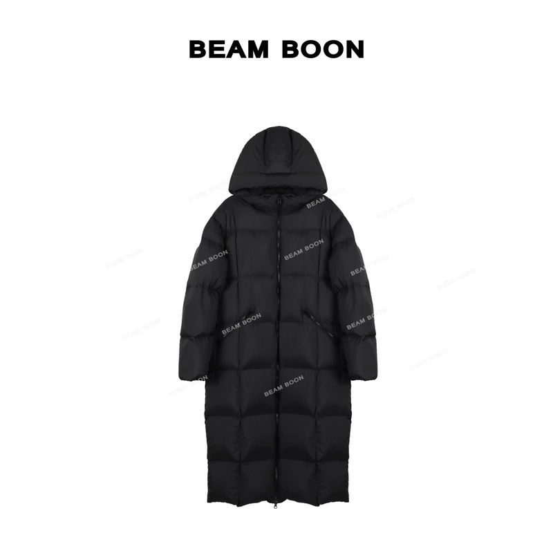 Beam Boon|【窜游南北极】暖冬高蓬松白鹅绒保暖压格连帽中长羽绒服