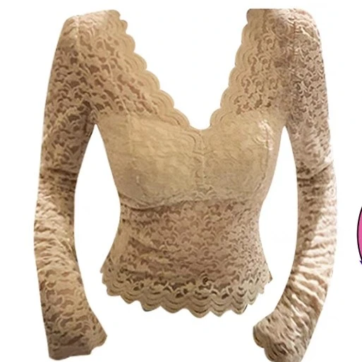 冬季新款镂空植绒蕾丝衫性感v领百搭打底女内搭加绒长袖显瘦