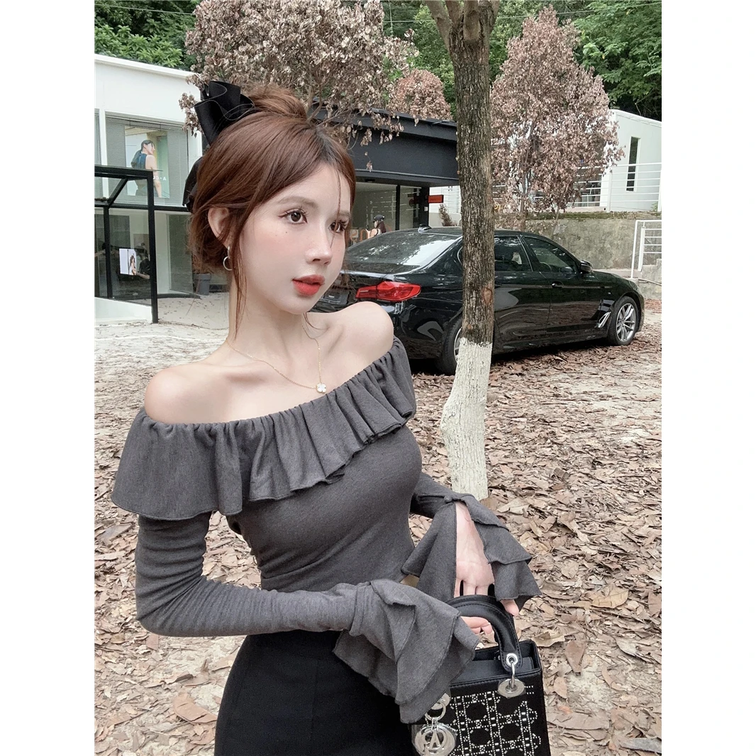 纯欲双层荷叶修身显瘦打底上衣