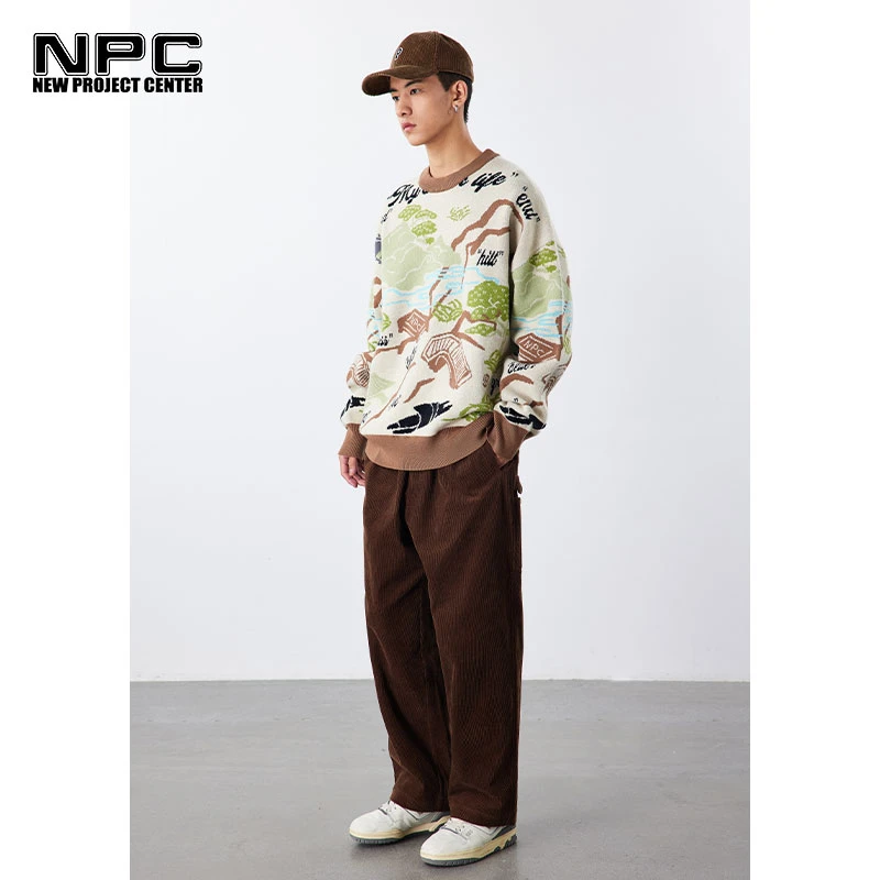 NPC潮牌水洗全棉灯芯绒休闲长裤男女同款NP27TR10提花文艺秋冬