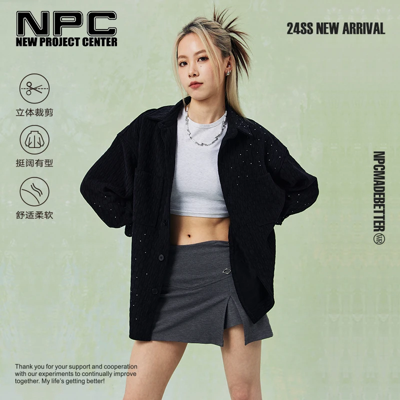 NPC潮牌宽松休闲烫钻棋盘格衬衫男潮流NP42SH05