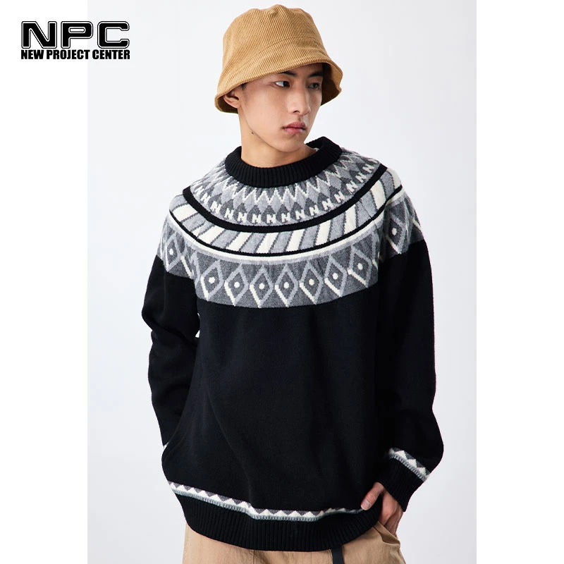 NPC潮牌美式复古冰岛费尔岛菱形格毛衣加厚针织衫NP29SW39情侣