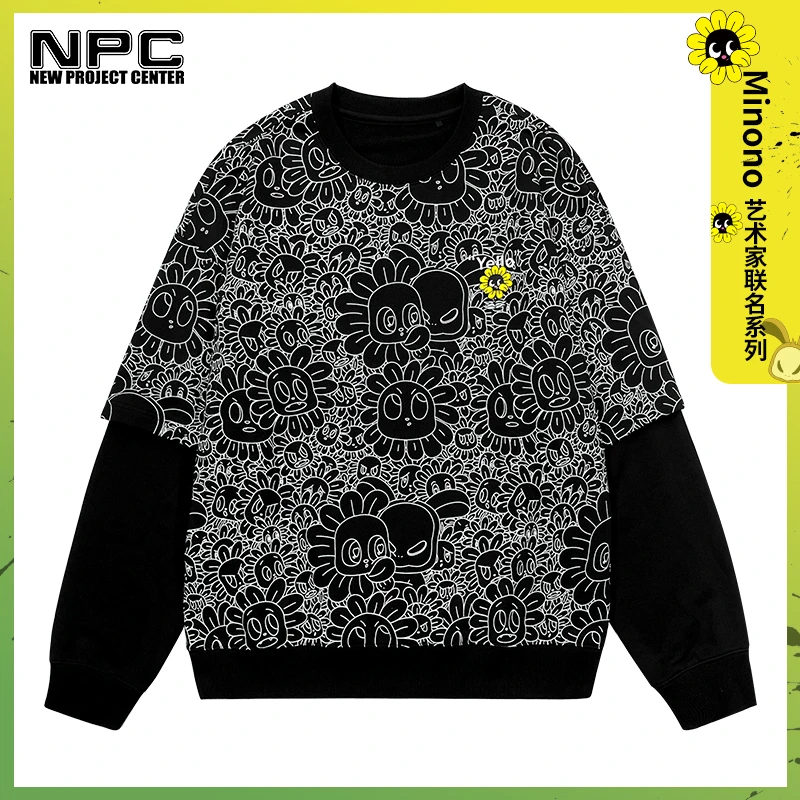 NPC潮牌艺术家联名胸前小绣花满印MINONO卫衣情侣NP28ST07