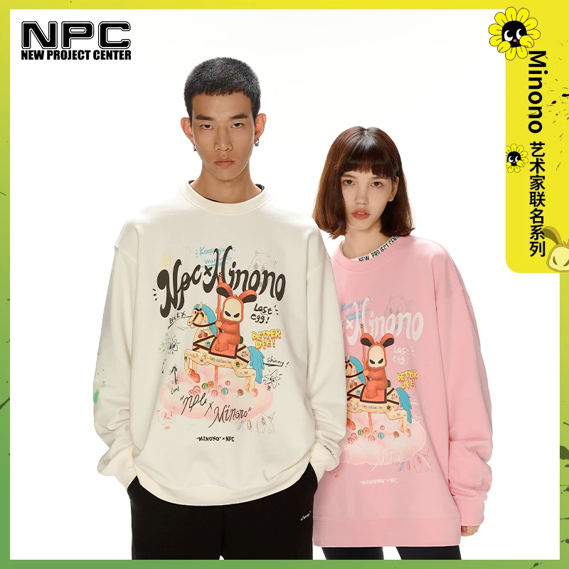 NPC潮牌艺术家MINONO彩色数码喷印卫衣NP28ST05ins圆领情侣装套头
