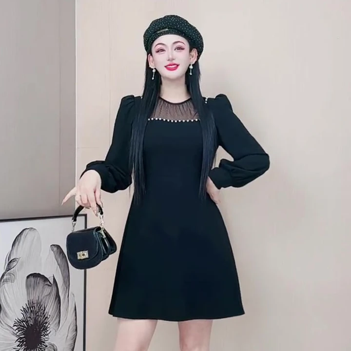 3495小香风连衣裙洋气高级感大码女装春秋新款气质收腰显瘦小黑裙