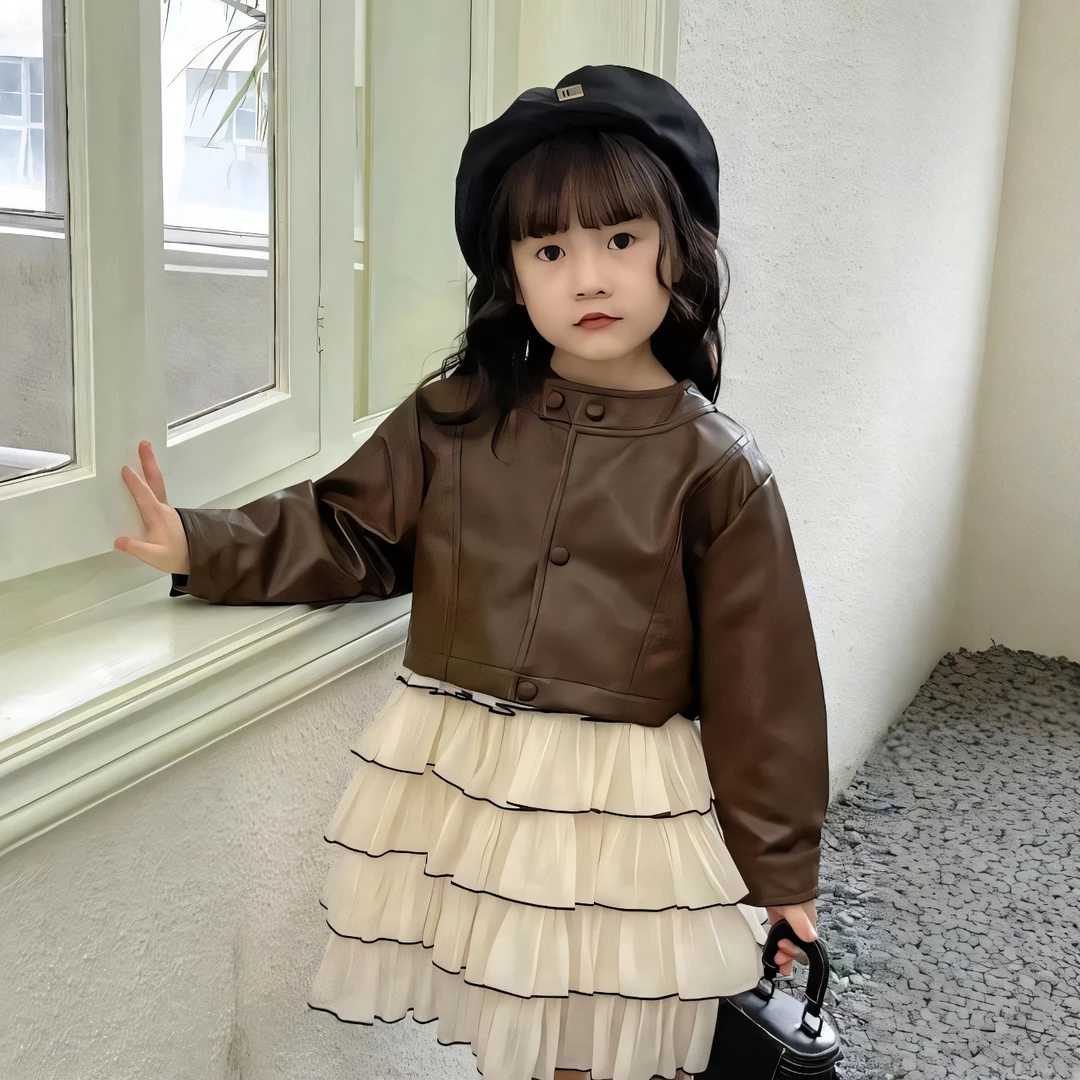 女童外套春秋季新款时尚休闲百搭套装中小童洋气两件套蛋糕连衣裙