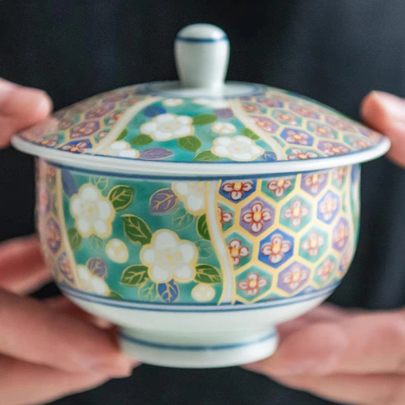 日式盖杯茶杯主人杯盖碗美浓烧有田烧陶瓷炖盅茶具陶瓷缠枝描金