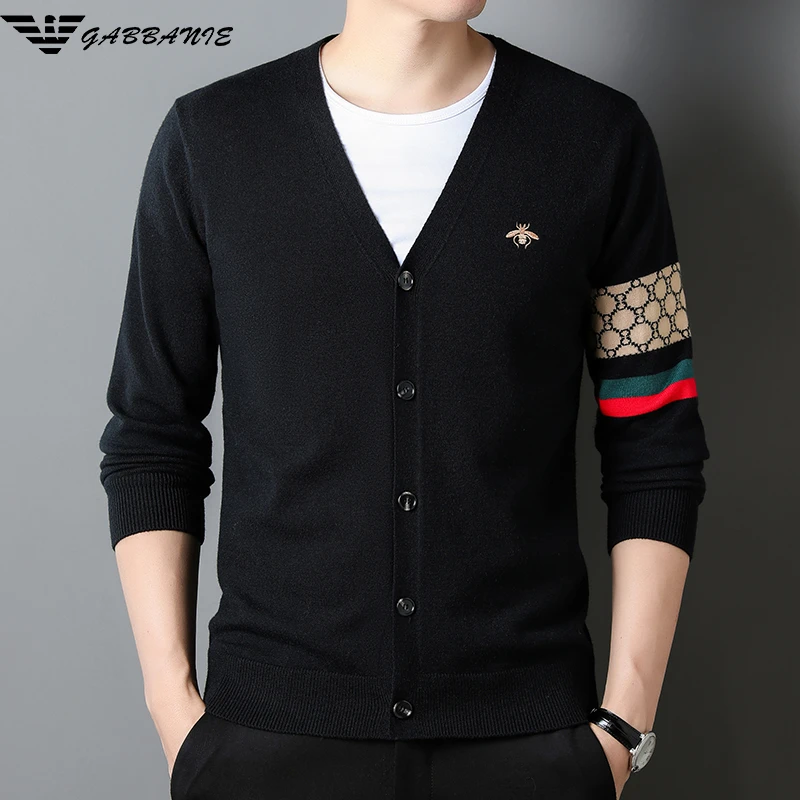 专柜高档时尚开衫外套男士春秋潮流V领休闲韩版针织衫毛衣外搭男