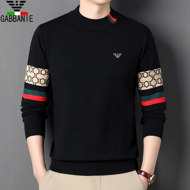 专柜轻奢大牌男士加厚半高领毛衣中年冬季打底羊毛衫针织潮流线衣