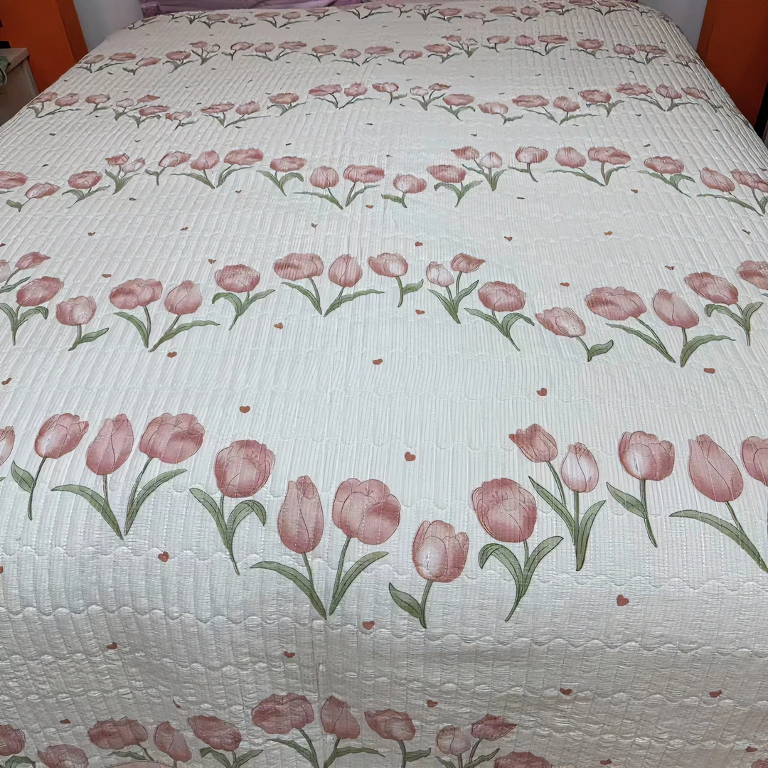 泡泡棉春夏床盖韩式两用夹棉榻榻米床单四季款粉色多功能床盖