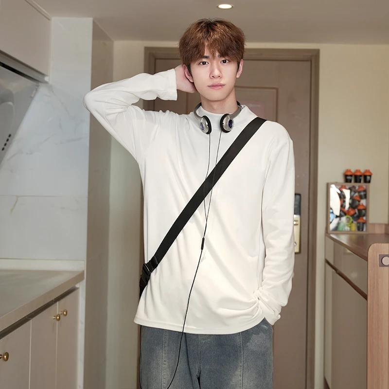 男势280g德绒半高领打底衫男女春秋保暖宽松百搭修身纯色长袖T恤