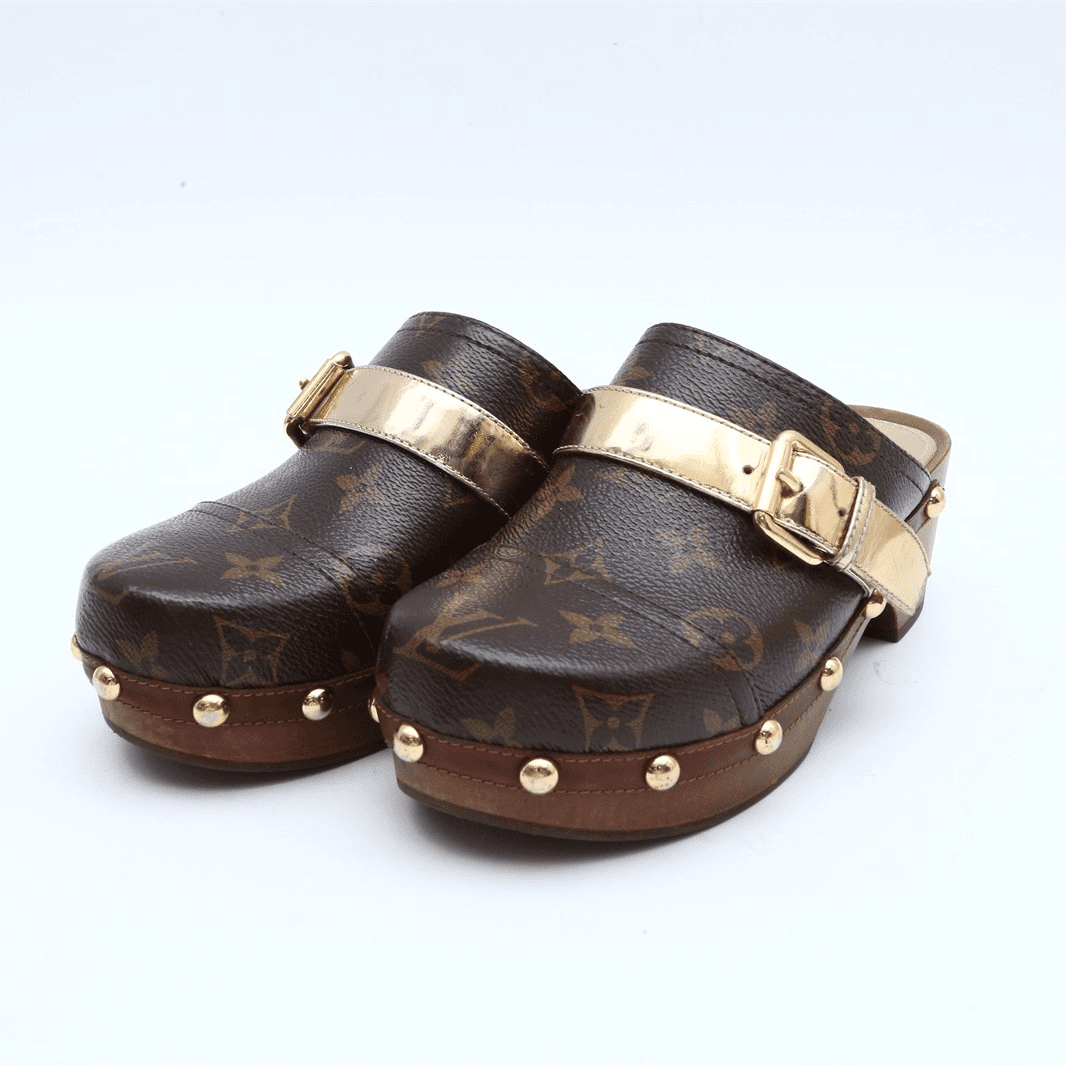 99新 LouisVuitton/路易威登 -100 小花6娜  棕色木屐鞋34码