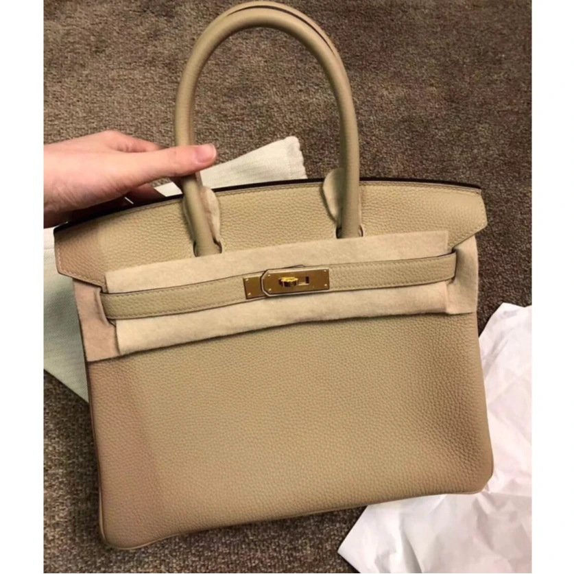 99新 Hermes/爱马仕 小花6欢 Birkin 30 风衣灰 Togo皮 X刻金扣包