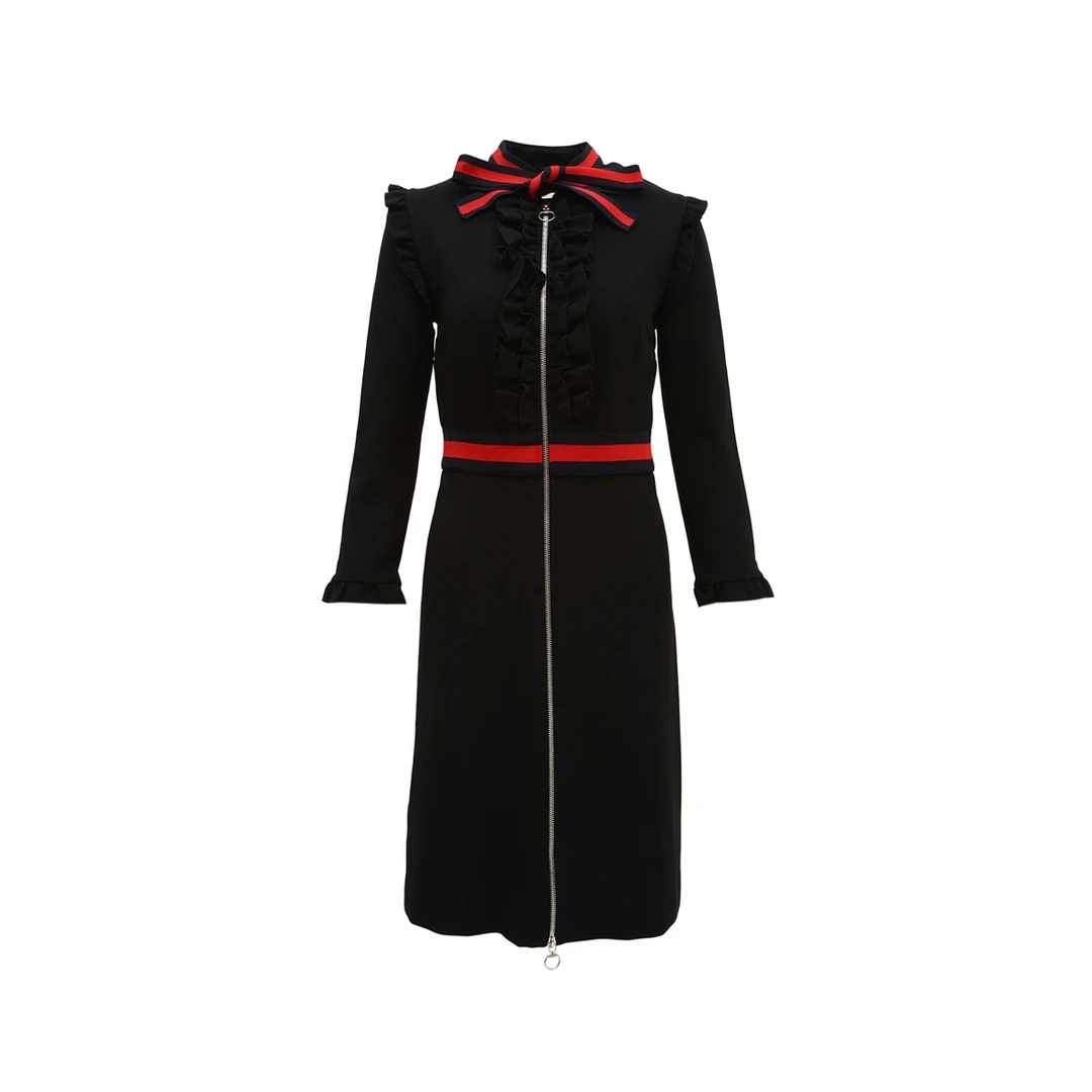 99新 GUCCI/古驰 -100小花6娜P224829602针织连衣裙 海军风 黑色