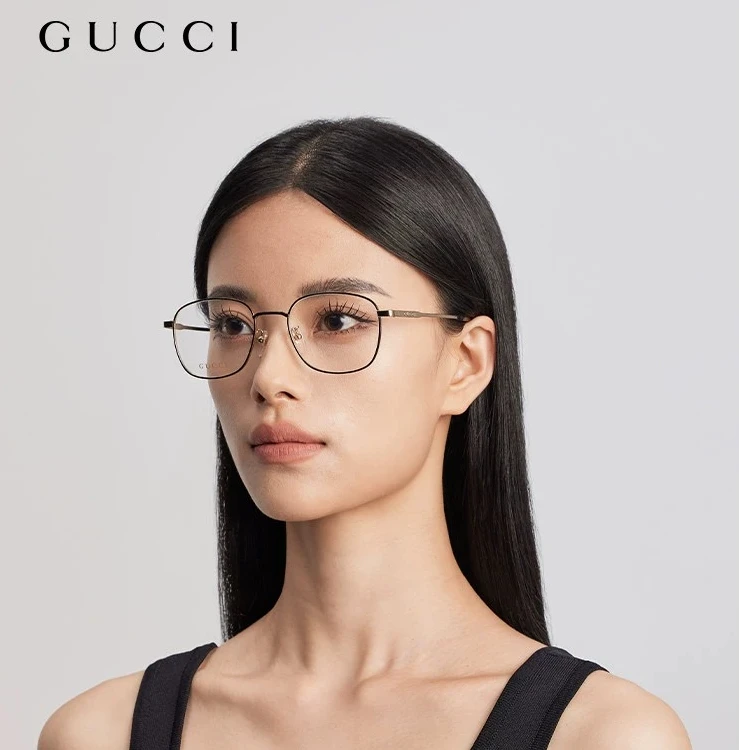 全新未使用 GUCCI/古驰 小花6娜TP029309 黑金素颜眼镜