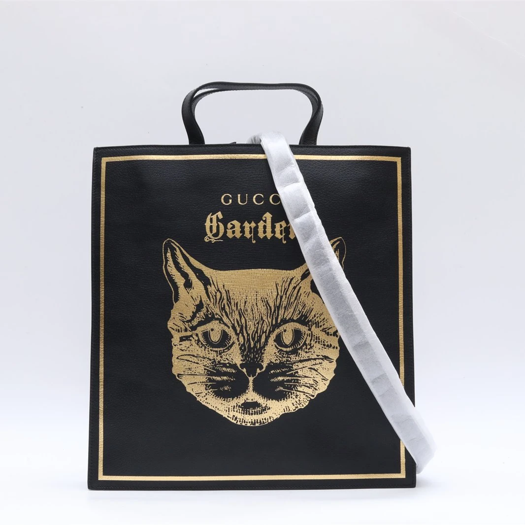 99新 GUCCI/古驰 小花6娜P234246003托特猫咪图案包 黑色 金扣