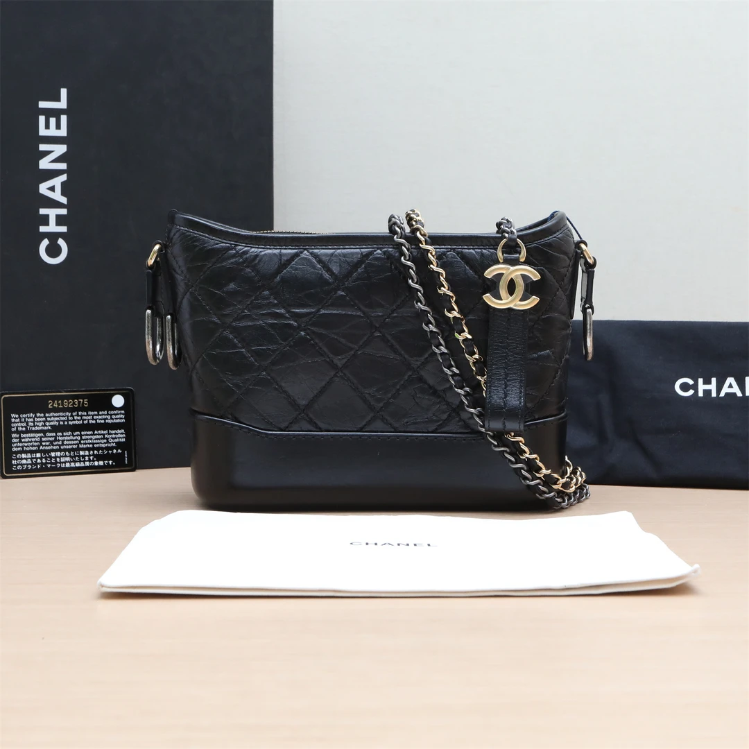 99新 Chanel/香奈儿 小花6枫流浪包 小号 20cm 黑色24开 浅金扣